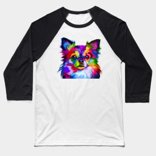 Rainbow Longhaired Chihuahua Low Poly Art Baseball T-Shirt